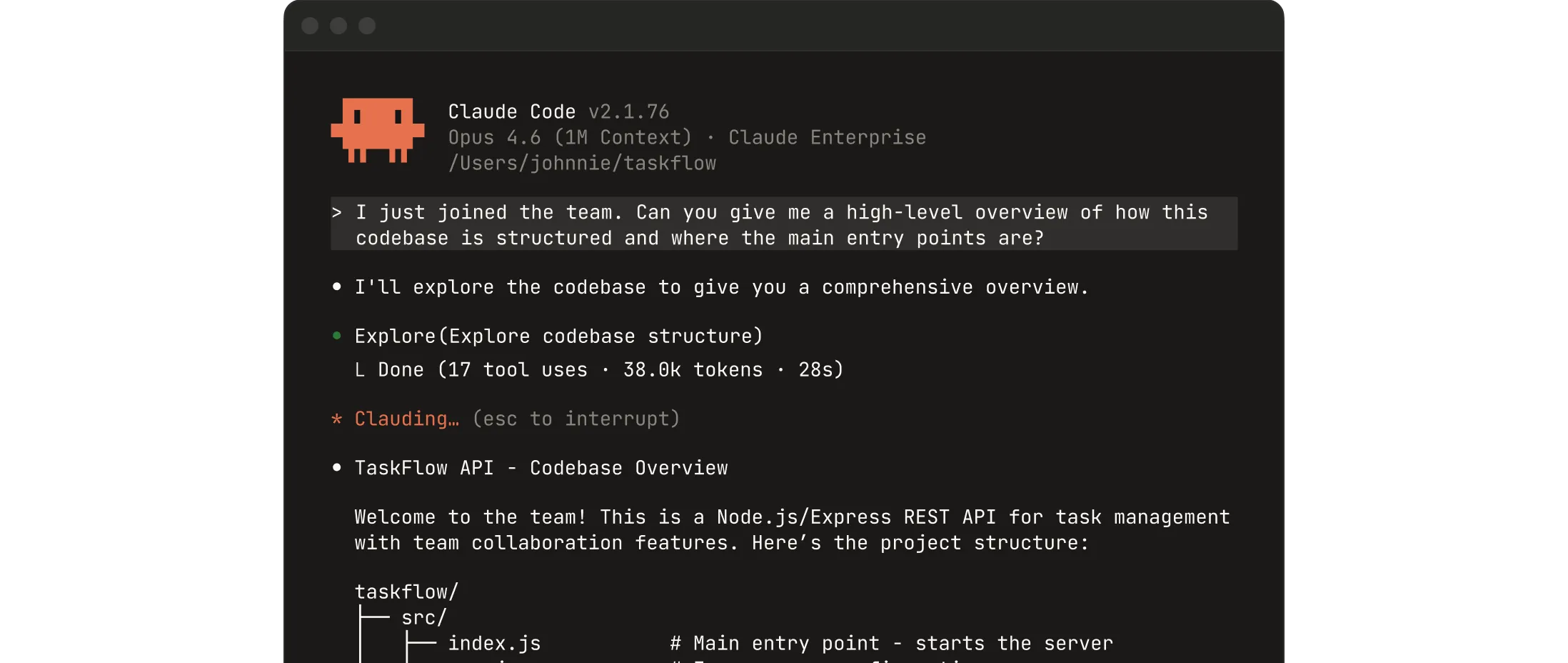 Claude Code 在终端里的运行画面